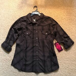 Panhandle Slim Rock & Roll Cowgirl Plaid Cross Convertible Sleeve Shirt NWT